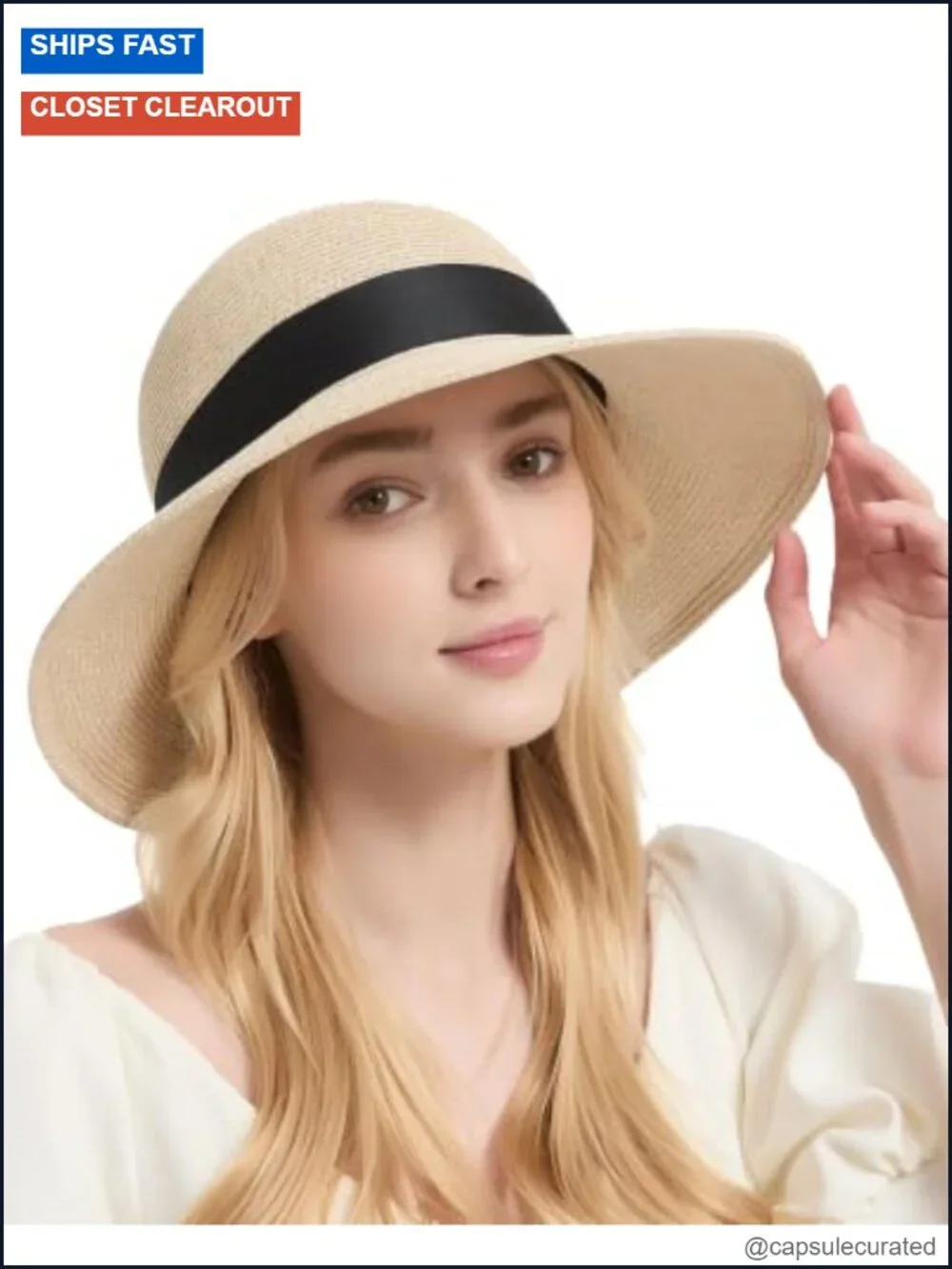 Wide Brim Straw Sun Hat for Women UPF 50+ Packable Beach Travel